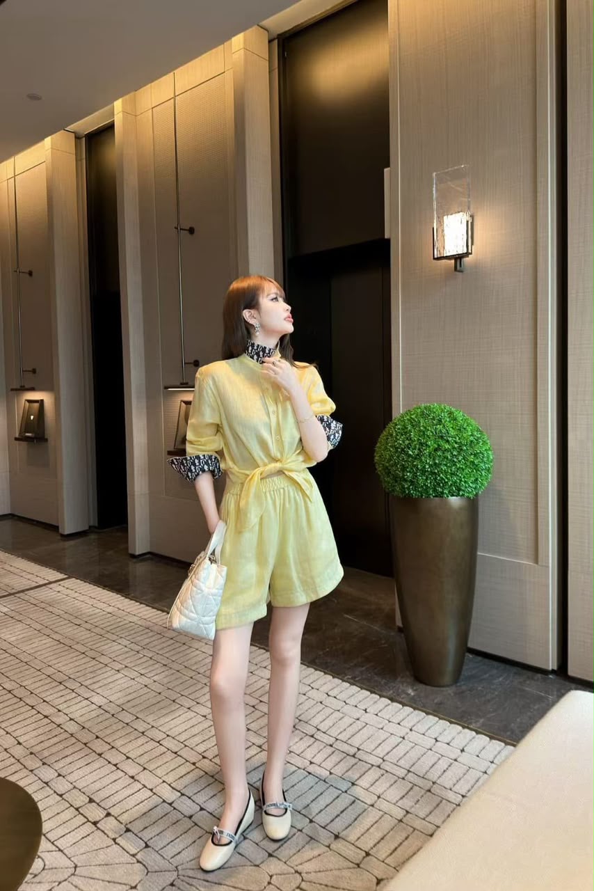 Dior Linen Long-Sleeve Shirt and Matching Shorts Set