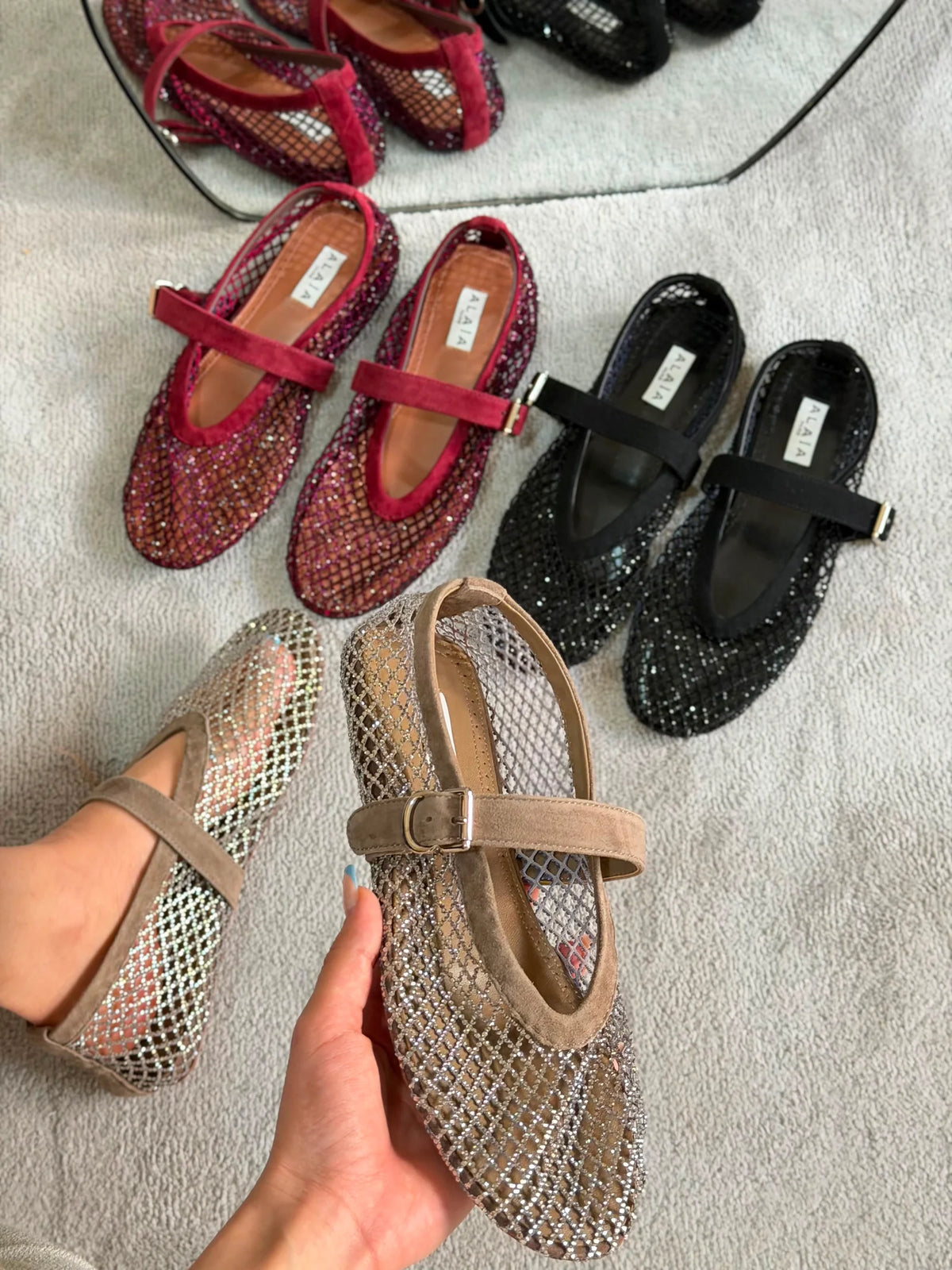 Alaïa Black Fishnet Ballet Flats