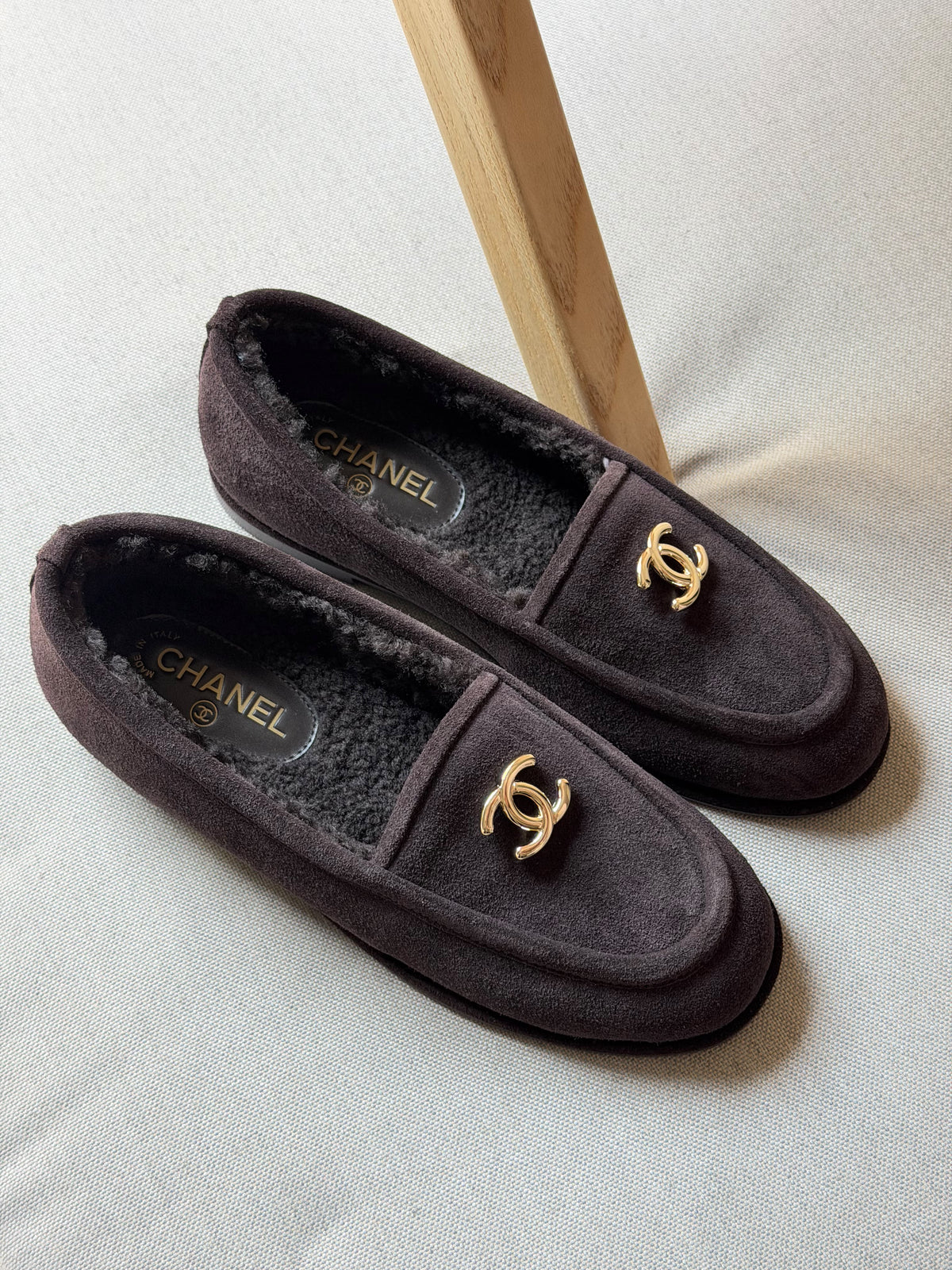Chanel Shearling-Lined CC Logo Loafers