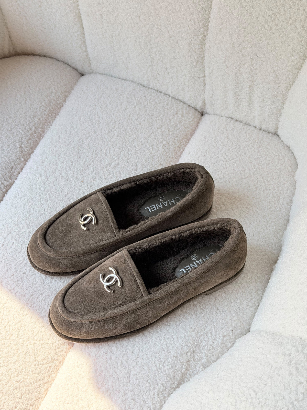 Chanel Shearling-Lined CC Logo Loafers