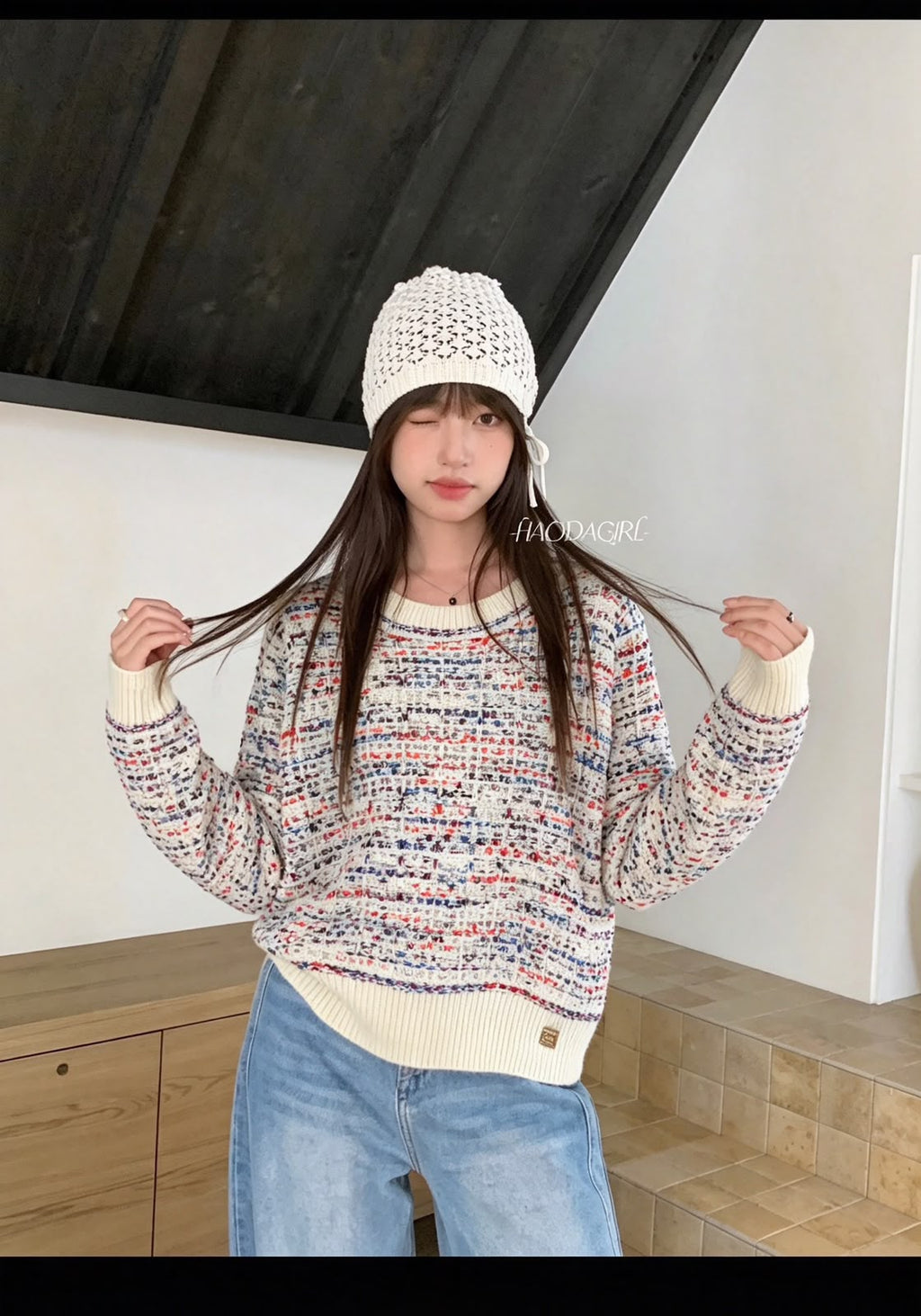 Chanel Tweed-Style Multicolor Knit Crewneck Sweater
