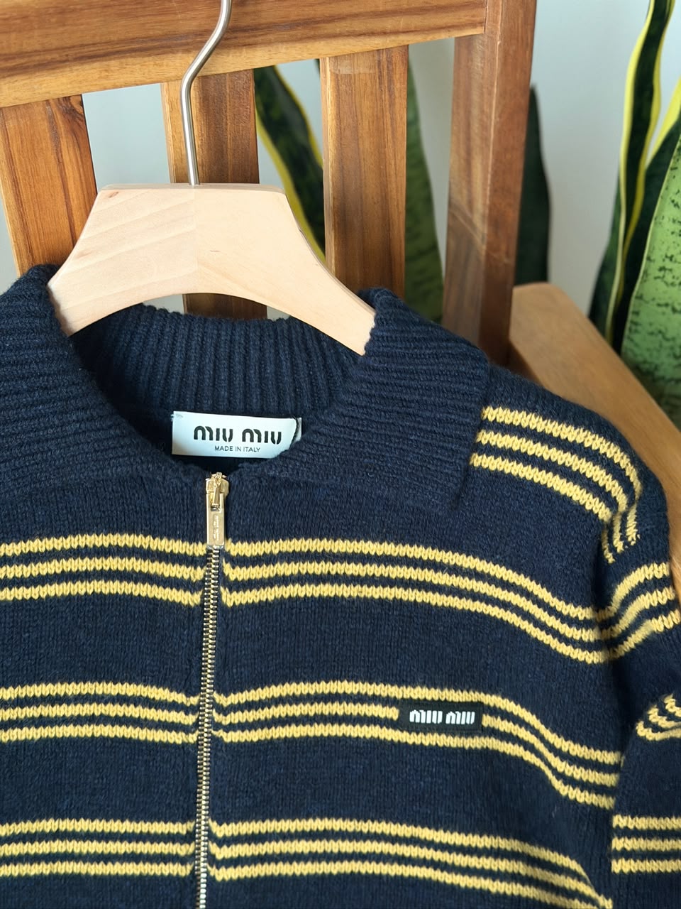Miu Miu Striped Knit Zip Cardigan