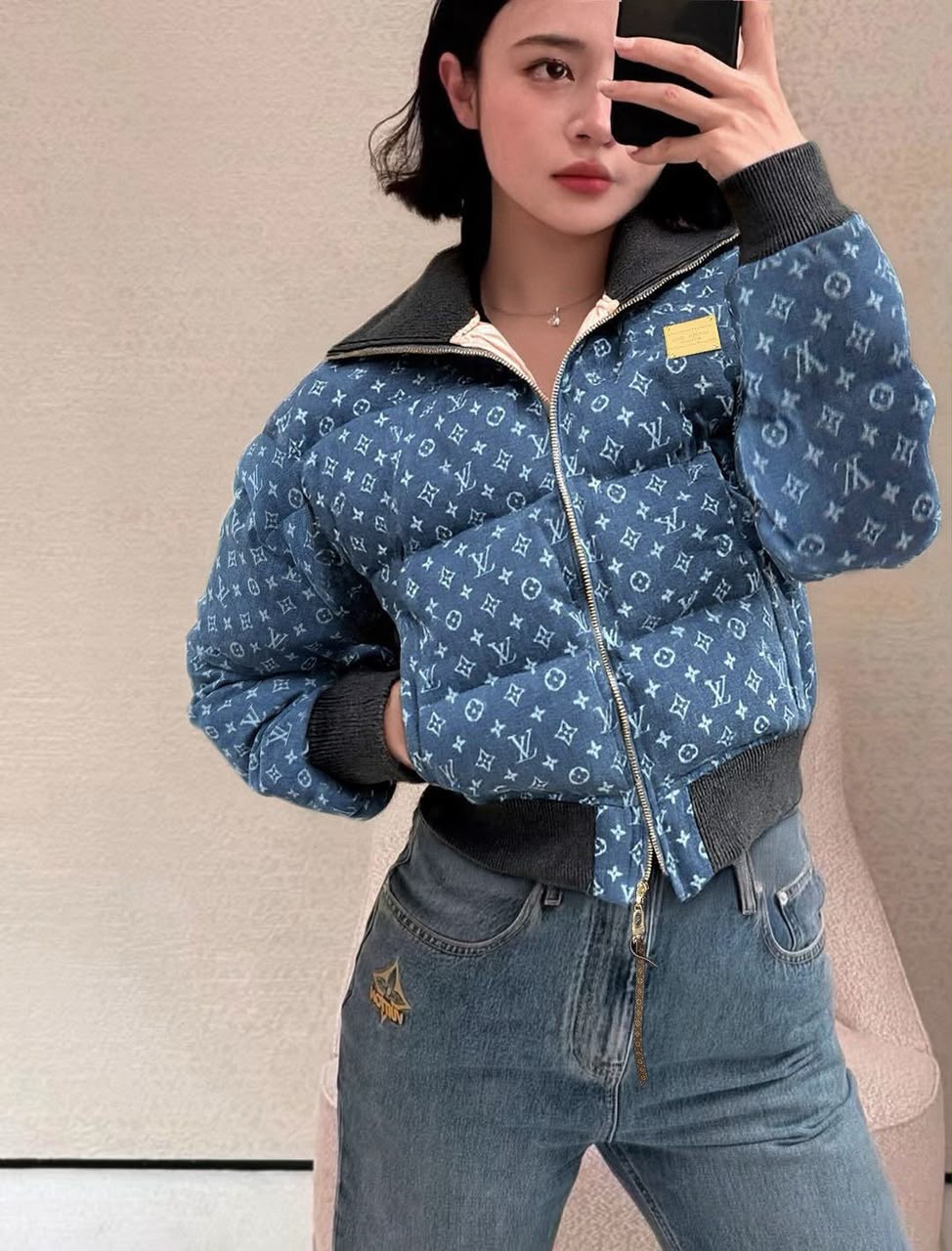 Louis Vuitton Monogram Denim Puffer Jacket