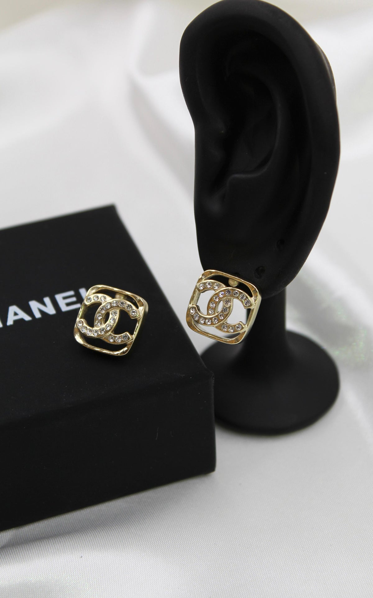 Chanel Gold CC Crystal Hoop Earrings