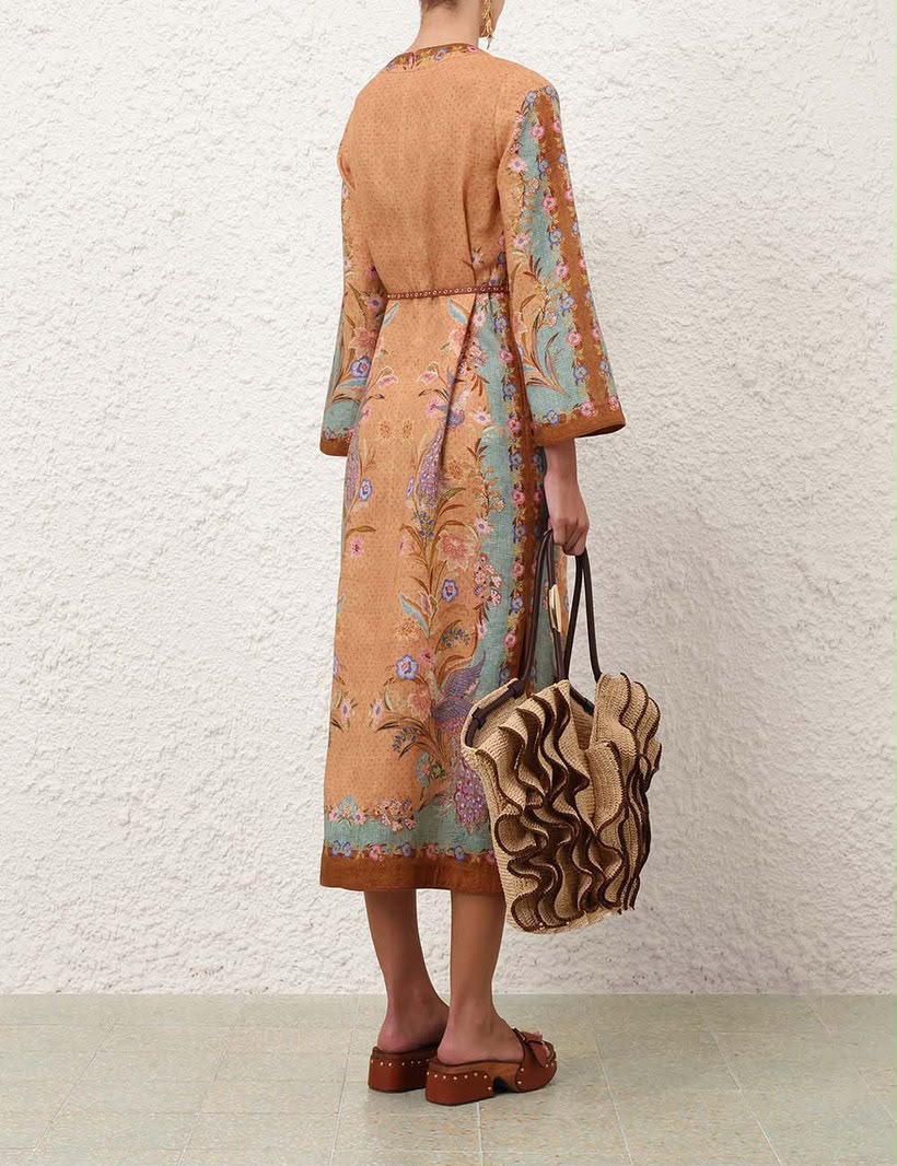 Zimmermann Valiant Embroidered Linen Midi Dress / Kaftan