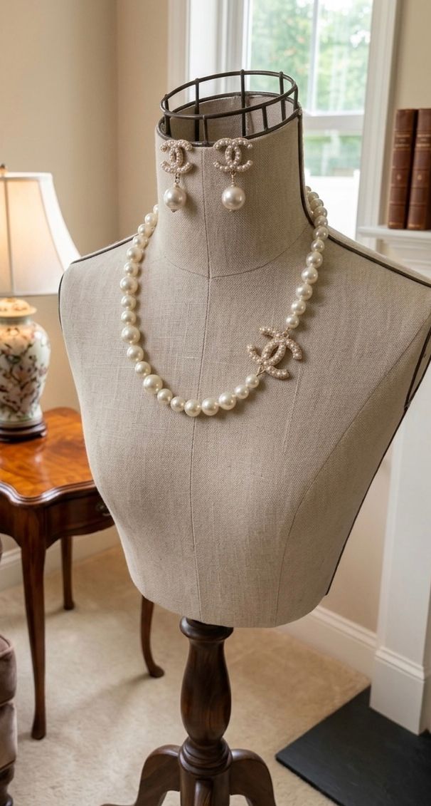 Chanel CC 100th Anniversary Faux Pearl Pendant & Earrings