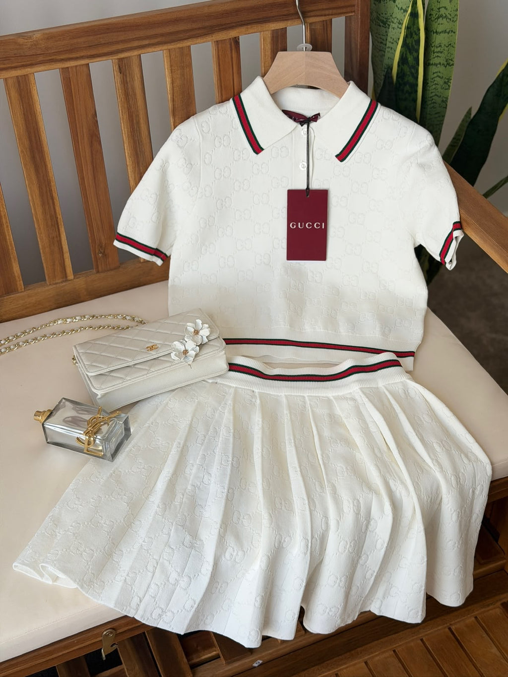 Gucci Knit Polo Top and Pleated Skirt Set
