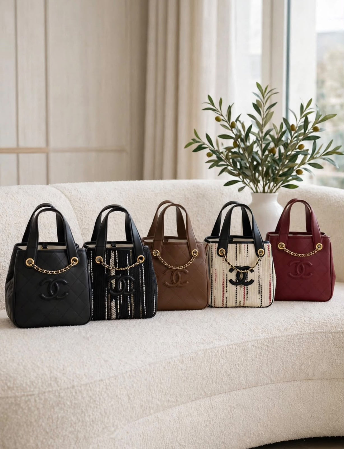 CHANEL Quilted Tonal Logo Chain Detail Tote