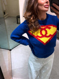 CHANEL — CC Superman Logo Intarsia Knit Sweater