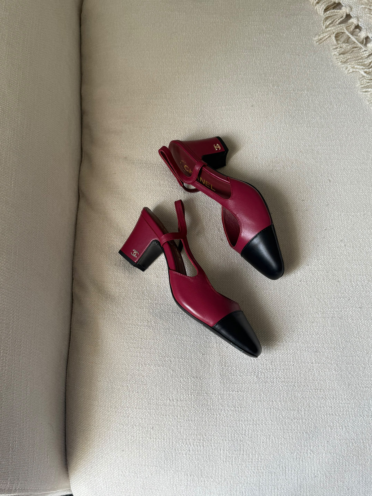 CHANEL Smooth Cap-Toe Slingback Heels