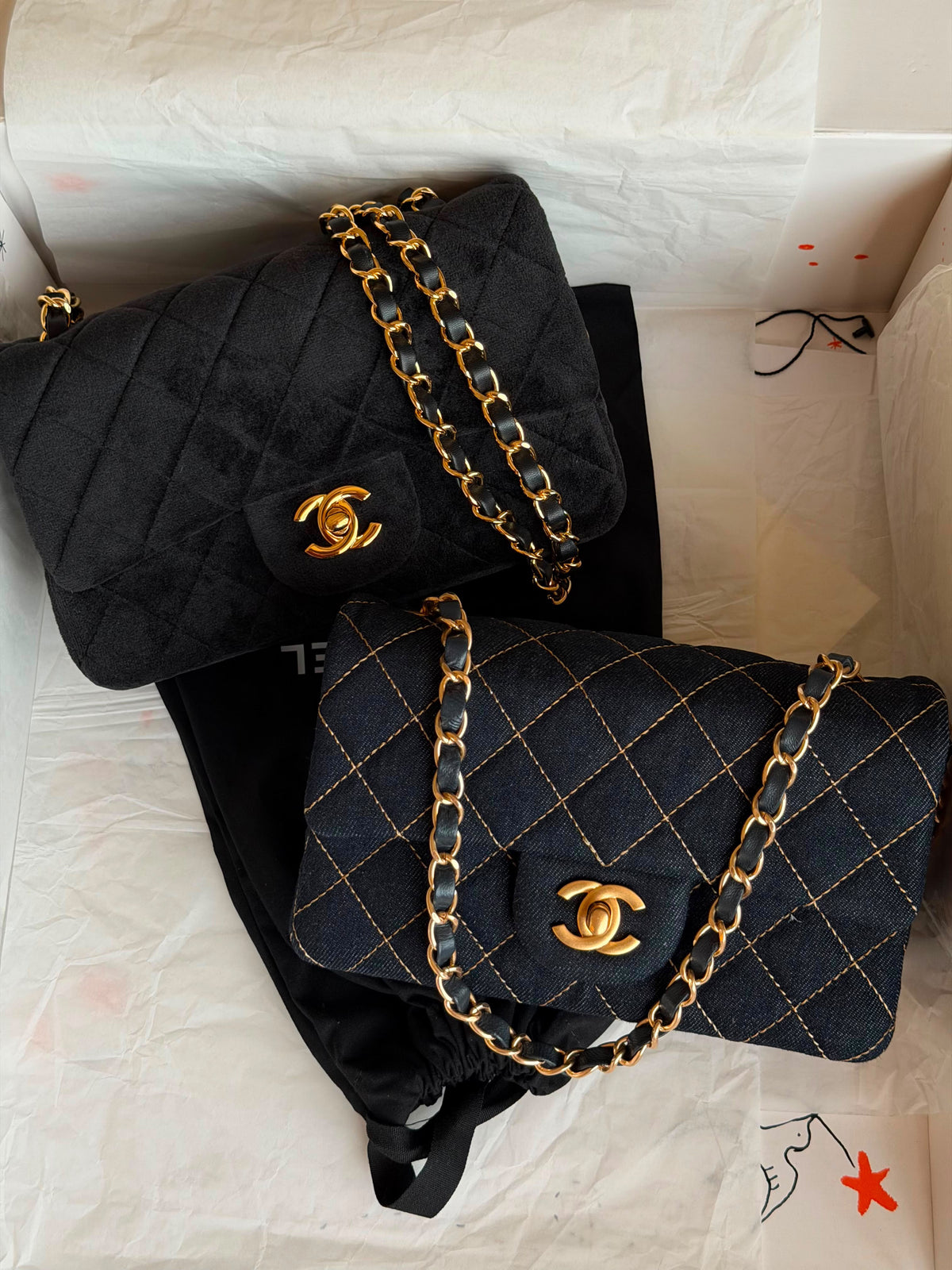 Chanel Classic Flap Bag - Velvet & Denim  20 CM