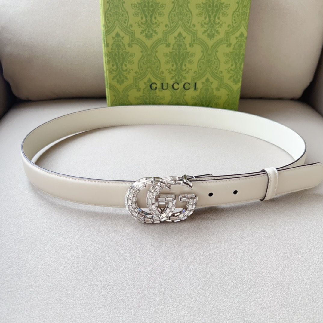 GUCCI Crystal Double G Leather Belt