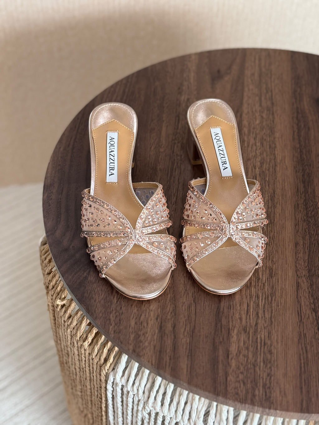 AQUAZZURA Crystal Block-Heel Mules