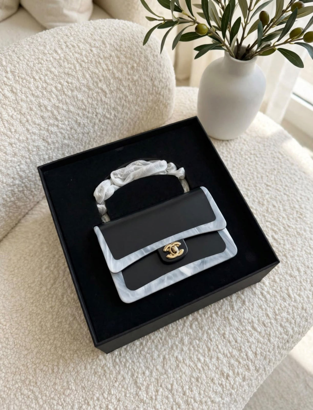 CHANEL Structured Top Handle Flap Box Bag
