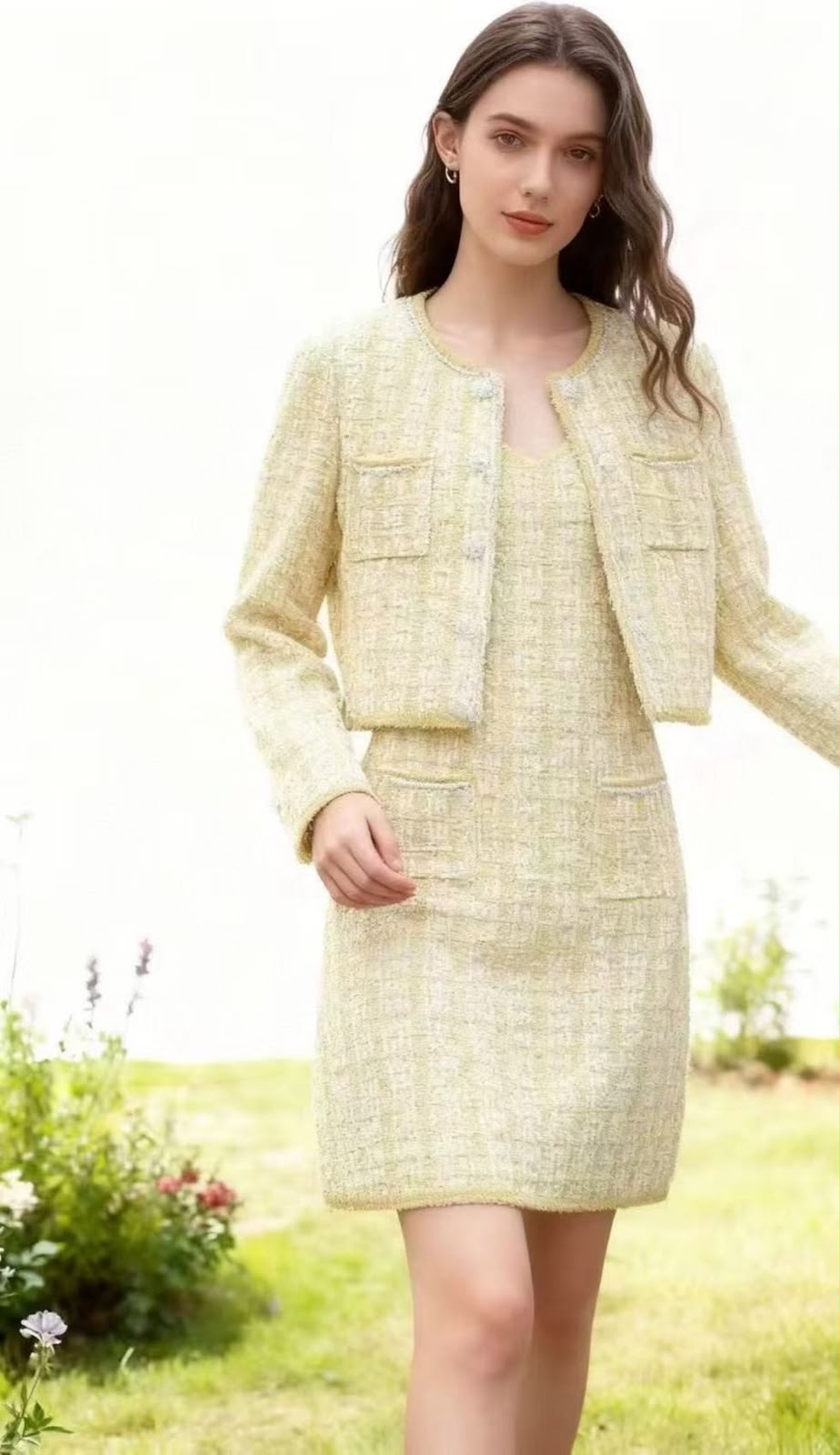 Self-Portrait Bouclé Tweed Mini Dress with Matching Cropped Jacket