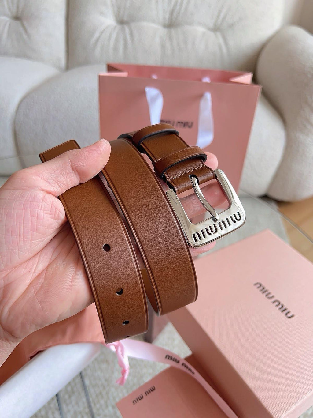 Miu Miu Logo Buckle Leather Belt
