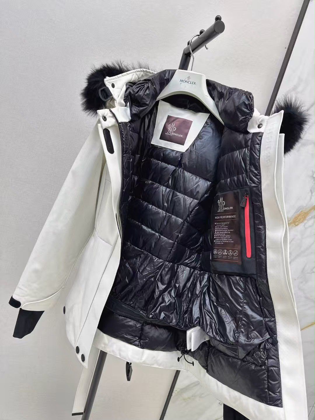 Moncler Fur-Trimmed Hooded Belted Jacket