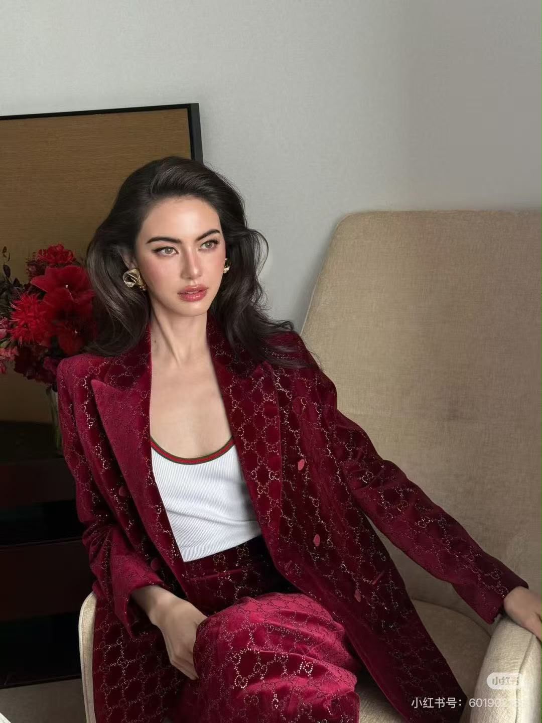 Gucci GG Velvet Double-Breasted Jacket and Trousers Suit Set