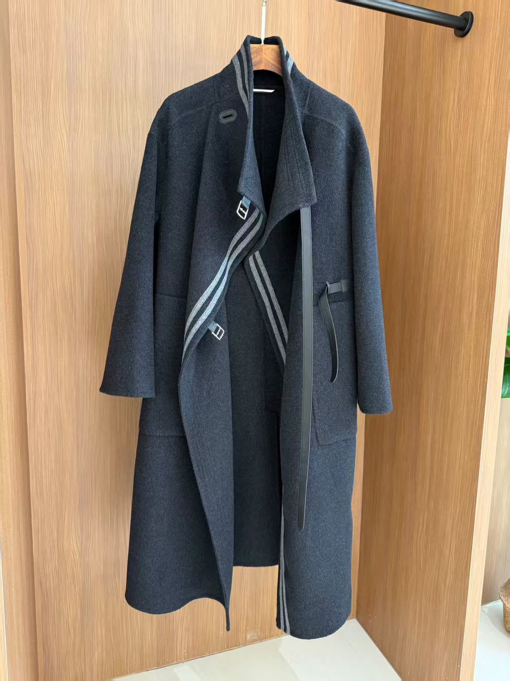 Hermès Long Wrap Coat with Contrast
