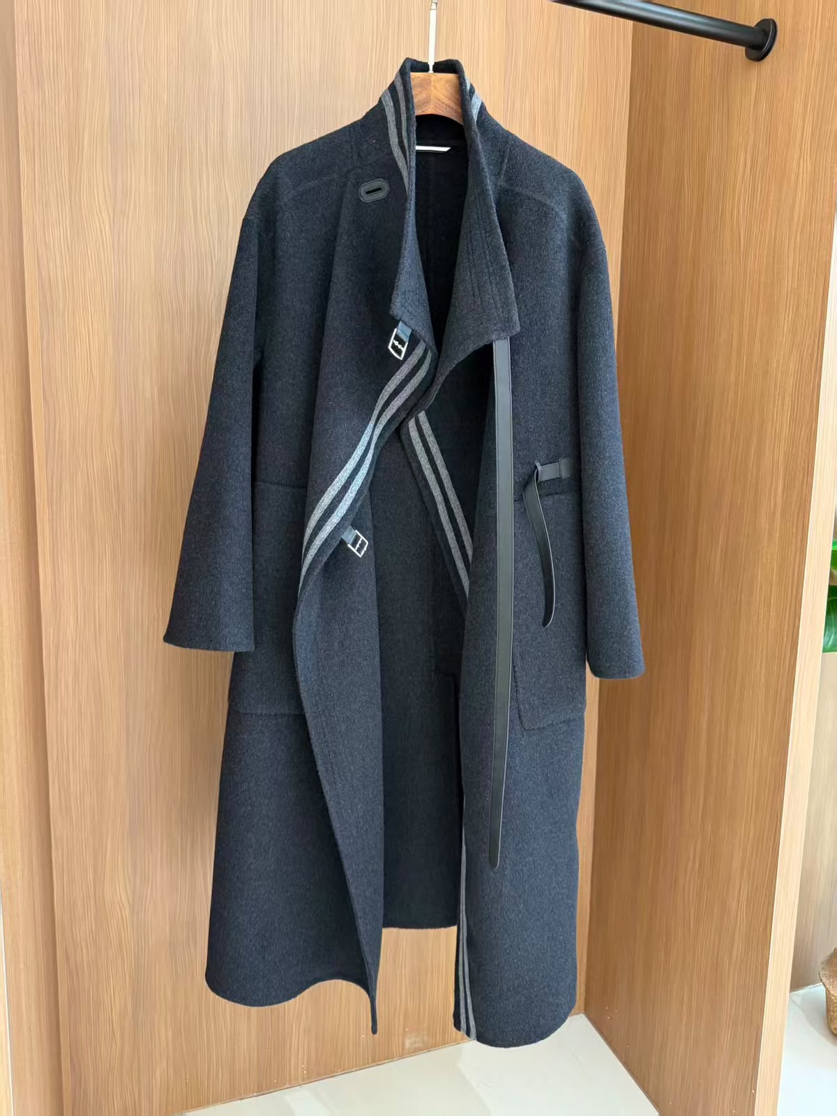 Hermès Long Wrap Coat with Contrast