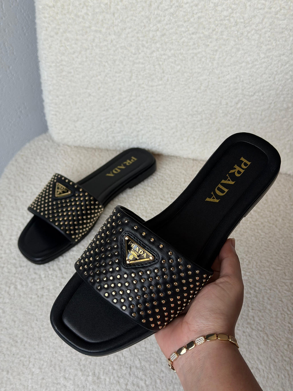 Prada Studded Leather Slide Sandals