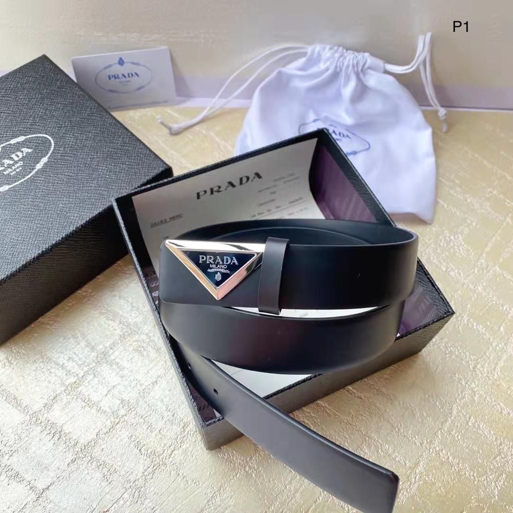 Prada Triangle Logo Leather Belt