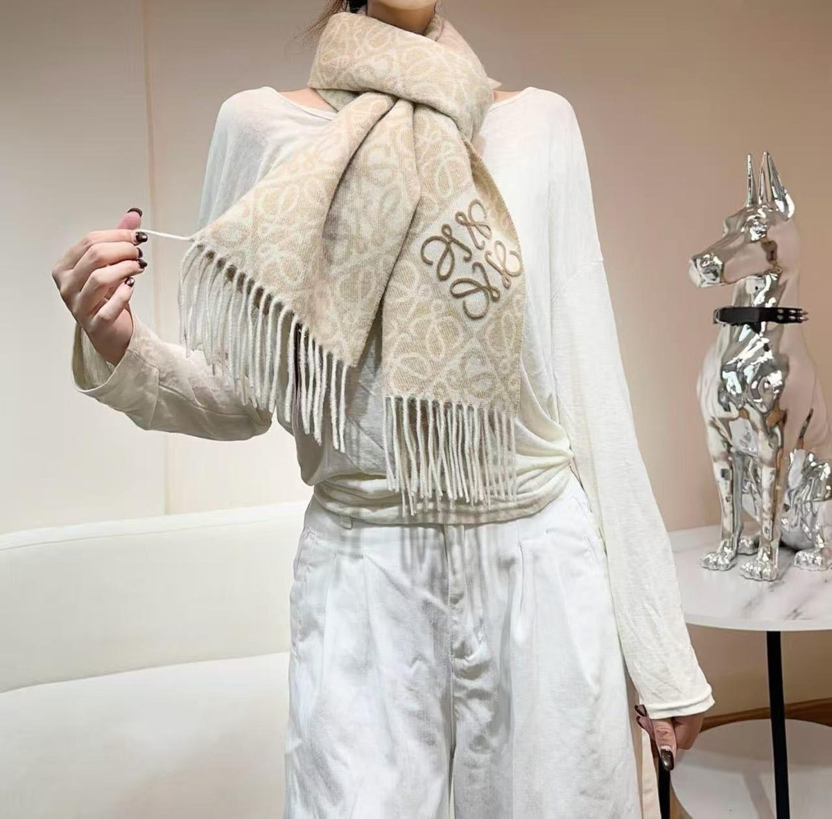 LOEWE Anagram Fringed Scarf
