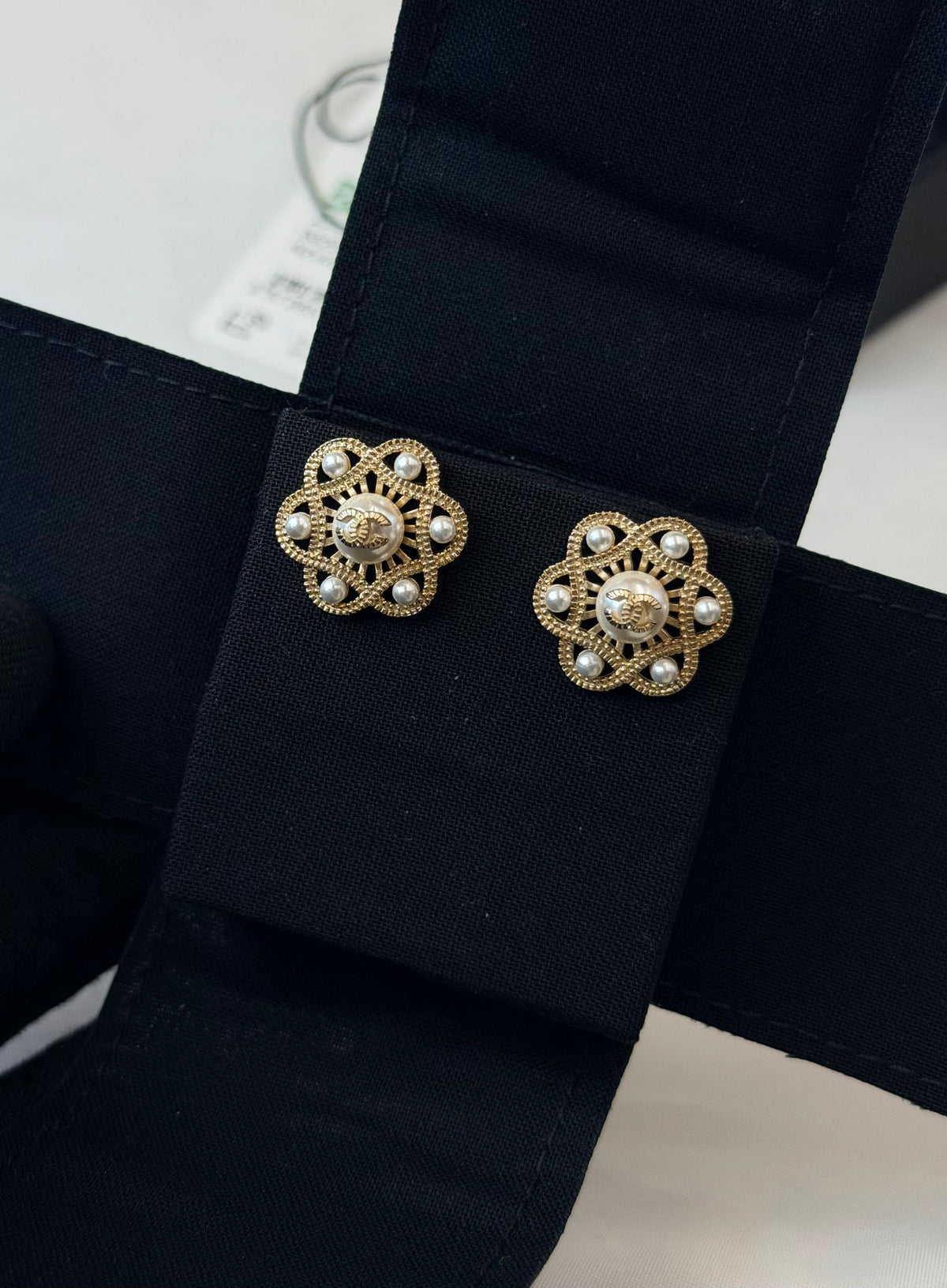 Chanel Gold Pearl Flower Stud Earrings