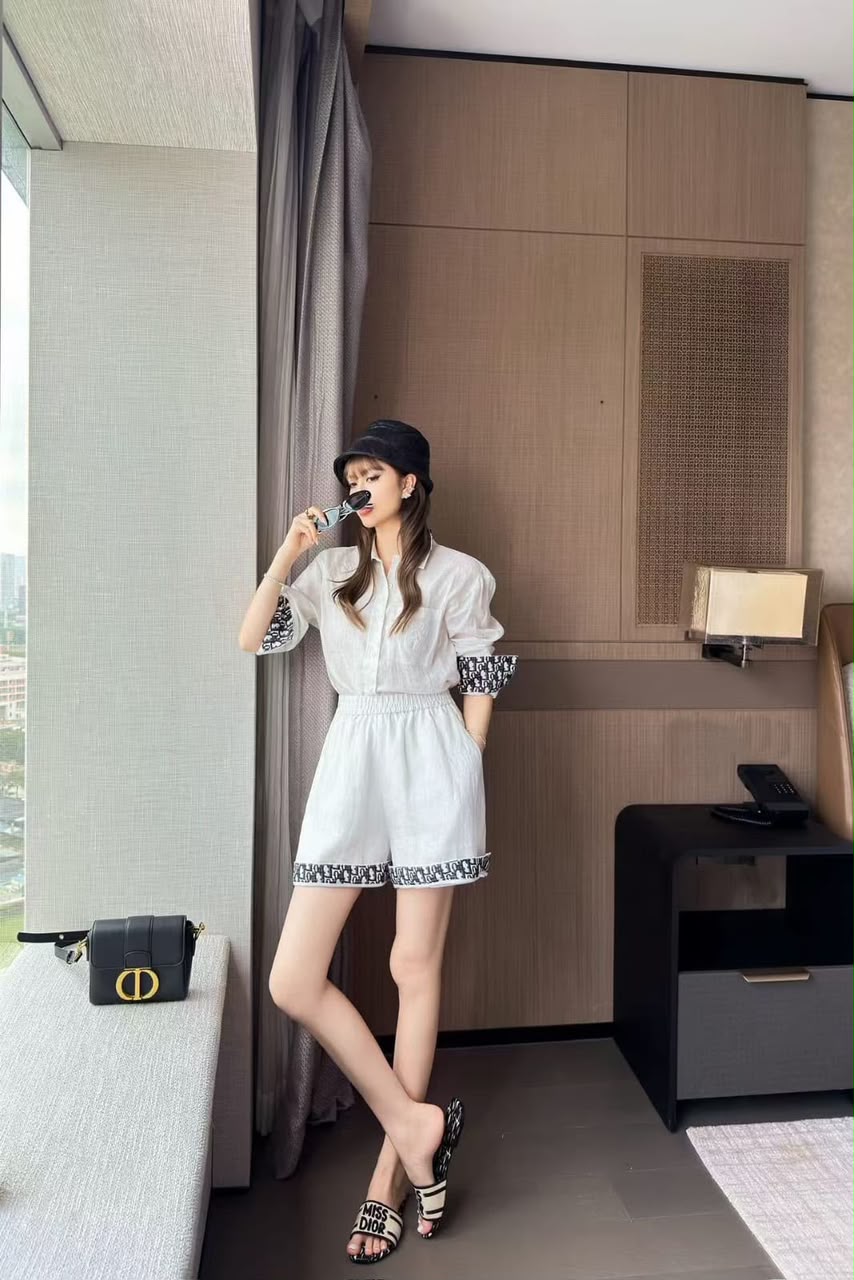 Dior Linen Long-Sleeve Shirt and Matching Shorts Set