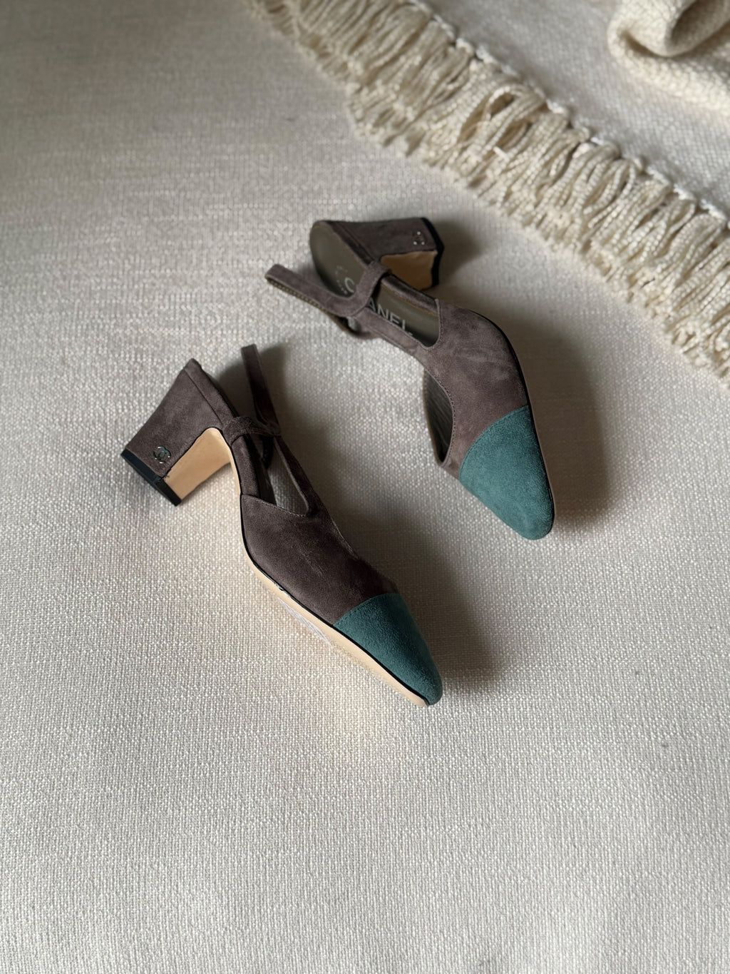 Chanel Two-Tone Suede Slingback Pumps