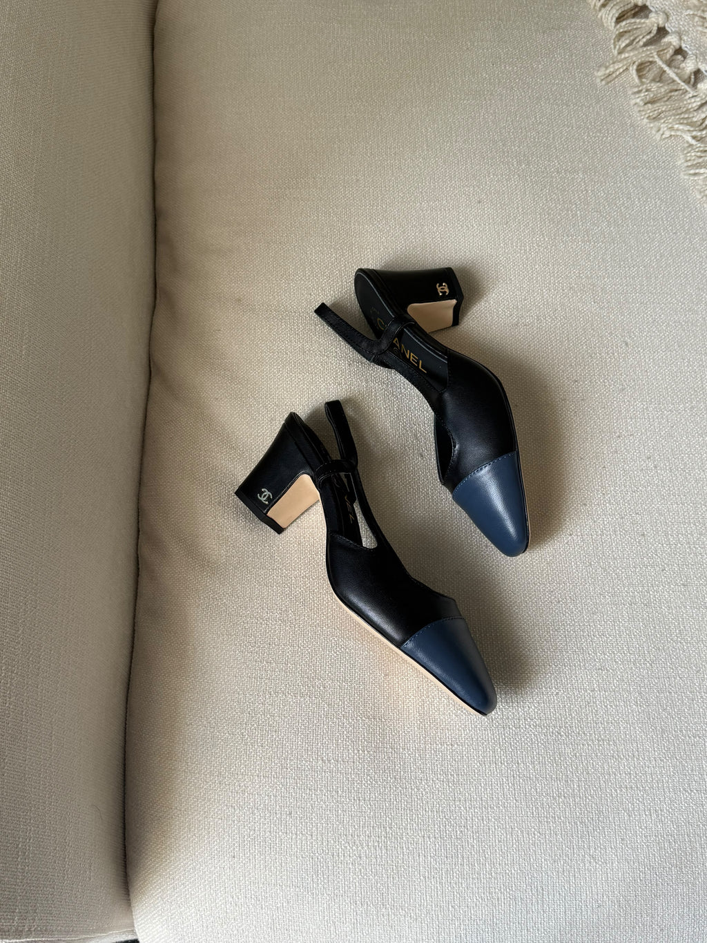 CHANEL Smooth Cap-Toe Slingback Heels
