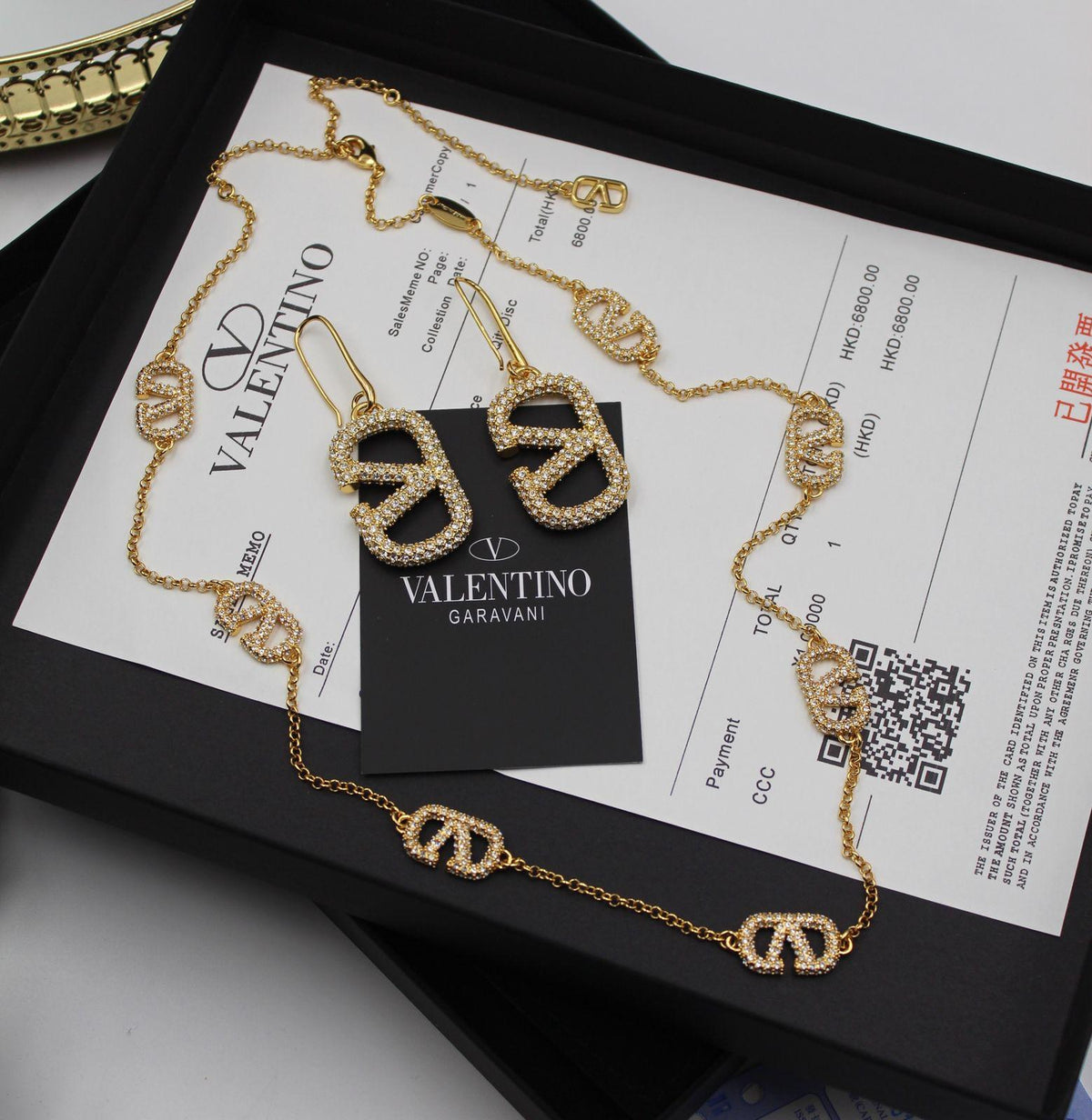 Valentino Garavani VLogo Signature Crystal Necklace and Earrings Set