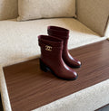 Chanel Burgundy Leather CC Logo Buckle Ankle Boots