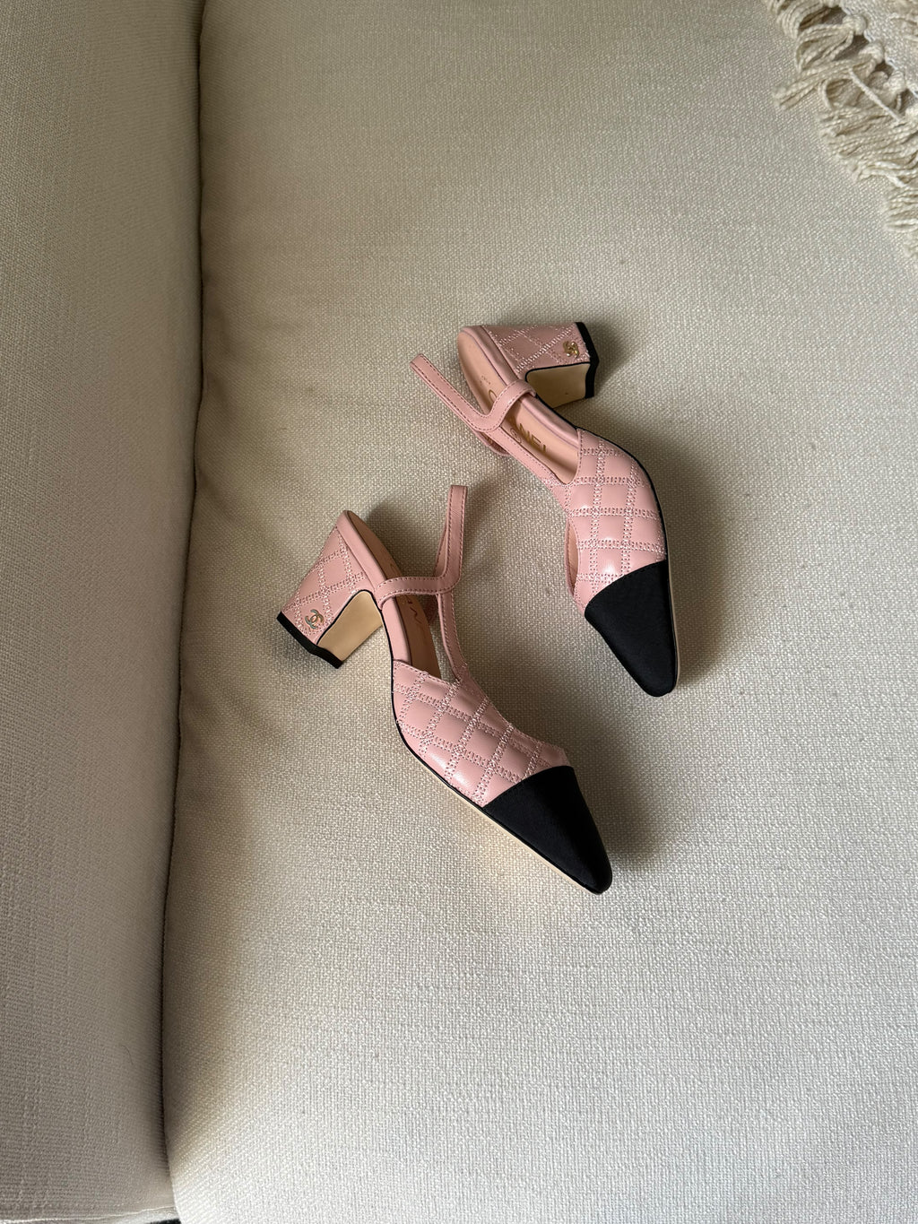 CHANEL Quilted Cap-Toe Slingback Heels
