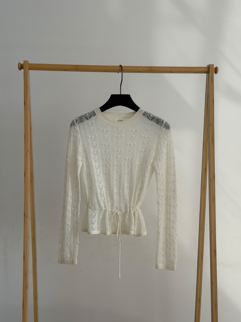 SEZANE Openwork Drawstring Knit Top