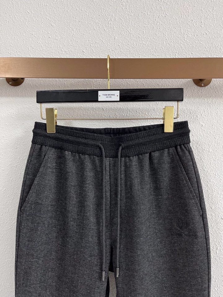 Charcoal Herringbone Drawstring Trousers
