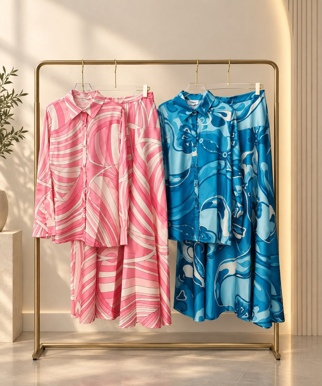 Emilio Pucci Abstract Print Silk Blouse and Skirt Set