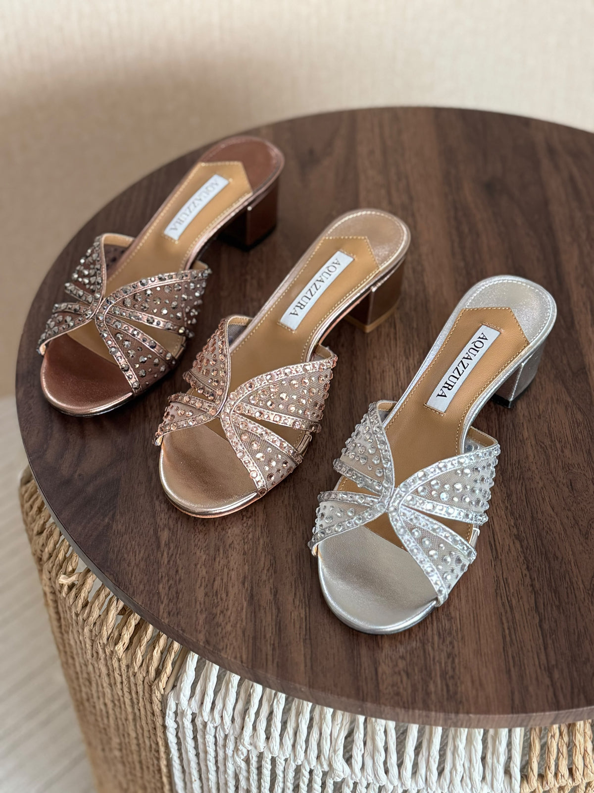 AQUAZZURA Crystal Block-Heel Mules
