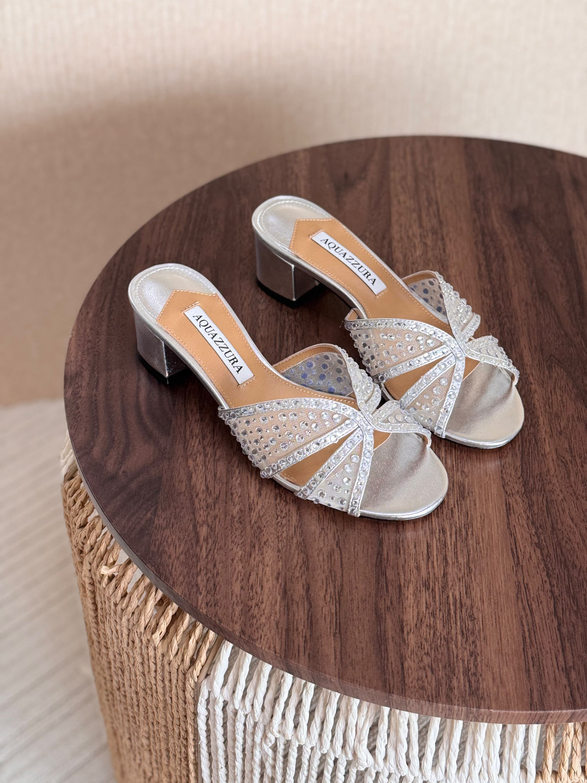 AQUAZZURA Crystal Block-Heel Mules
