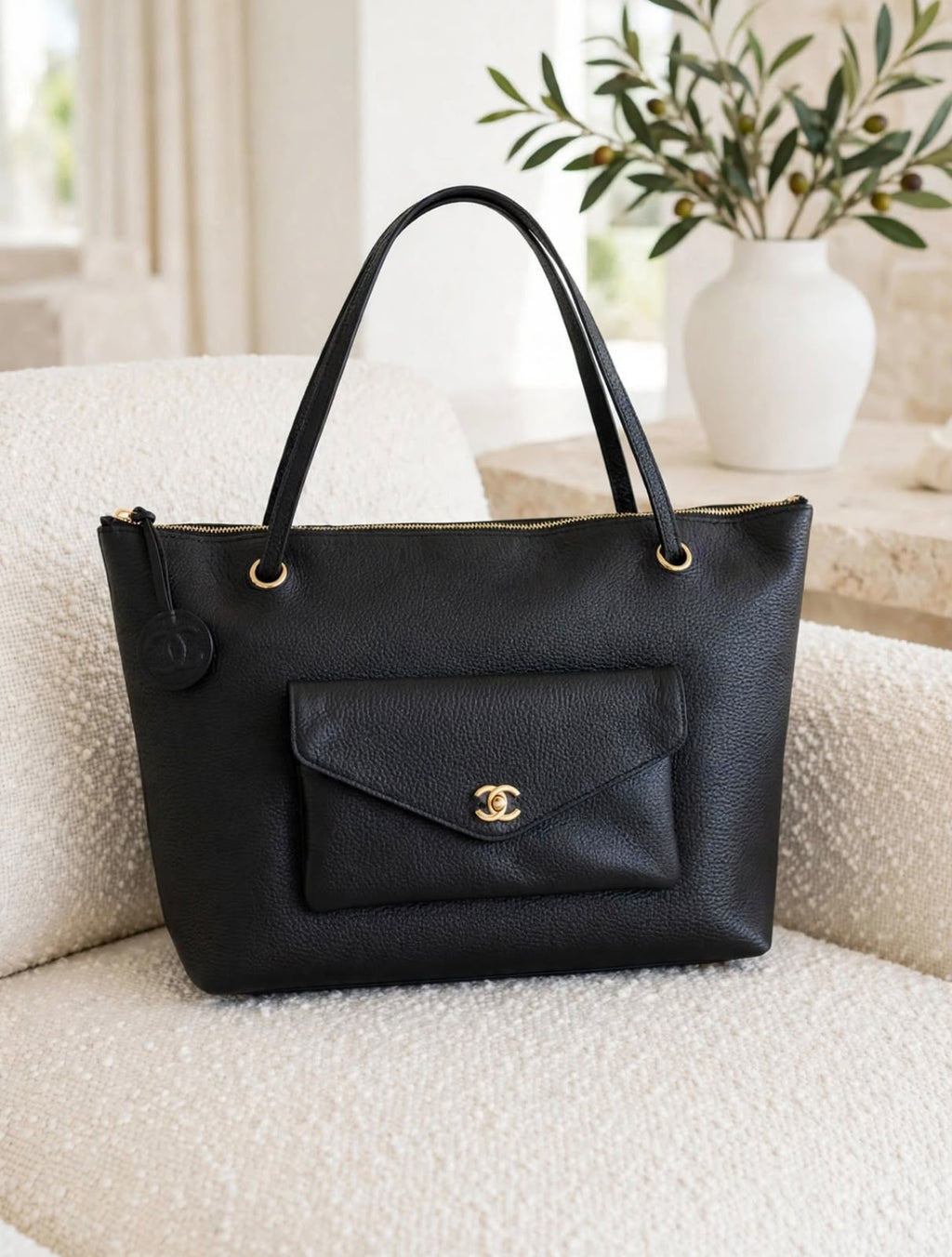 CHANEL Front Flap Pocket Zip Tote Bag
