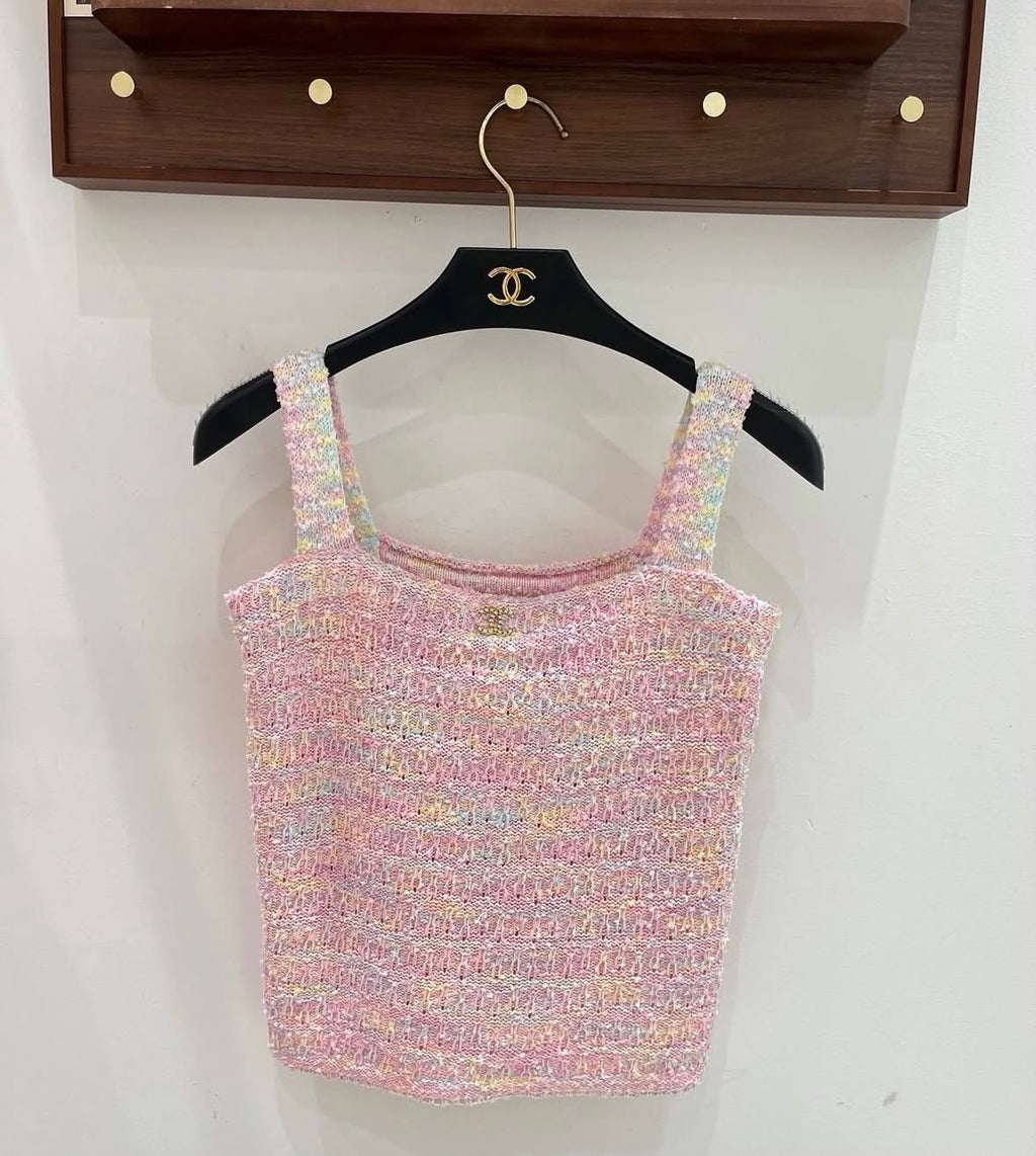 CHANEL Pink Textured Cardigan and Camisole Set