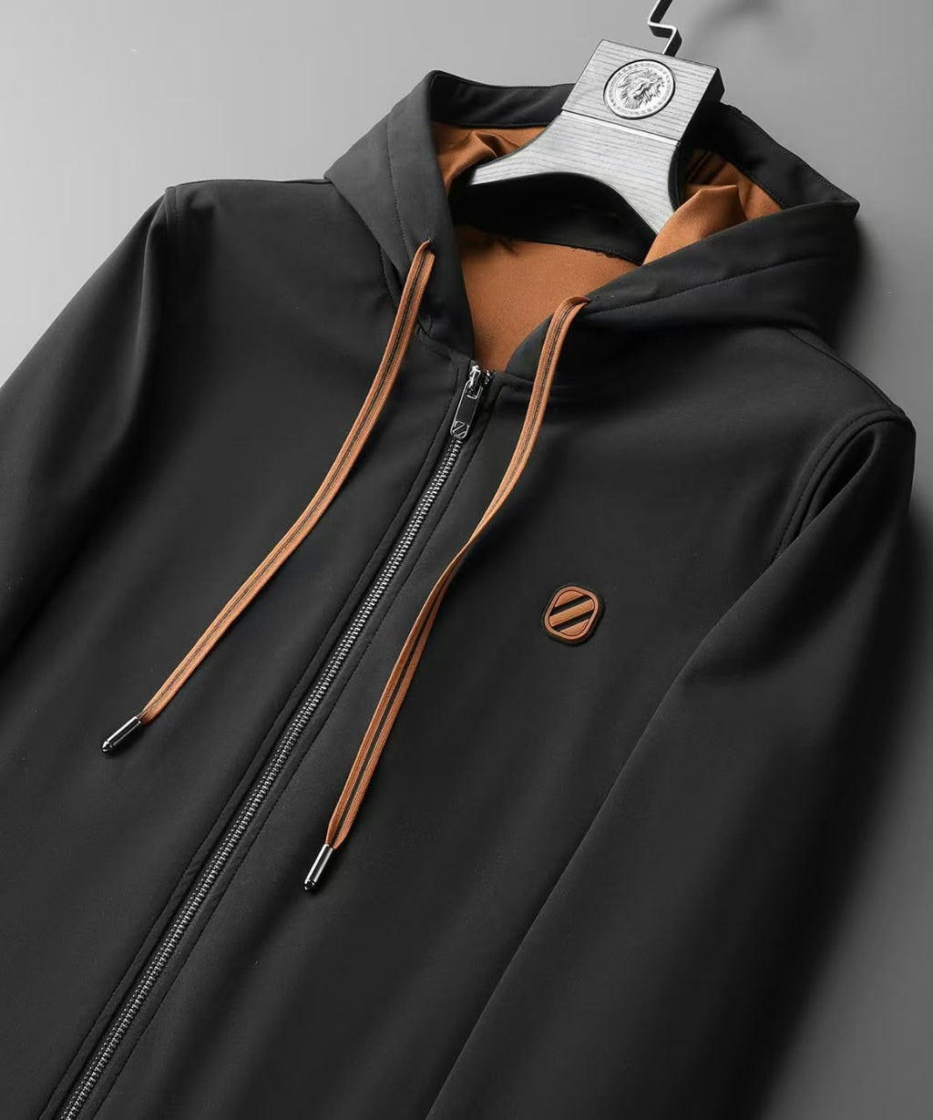 Contrast Drawstring Zip Hoodie and Trousers Set