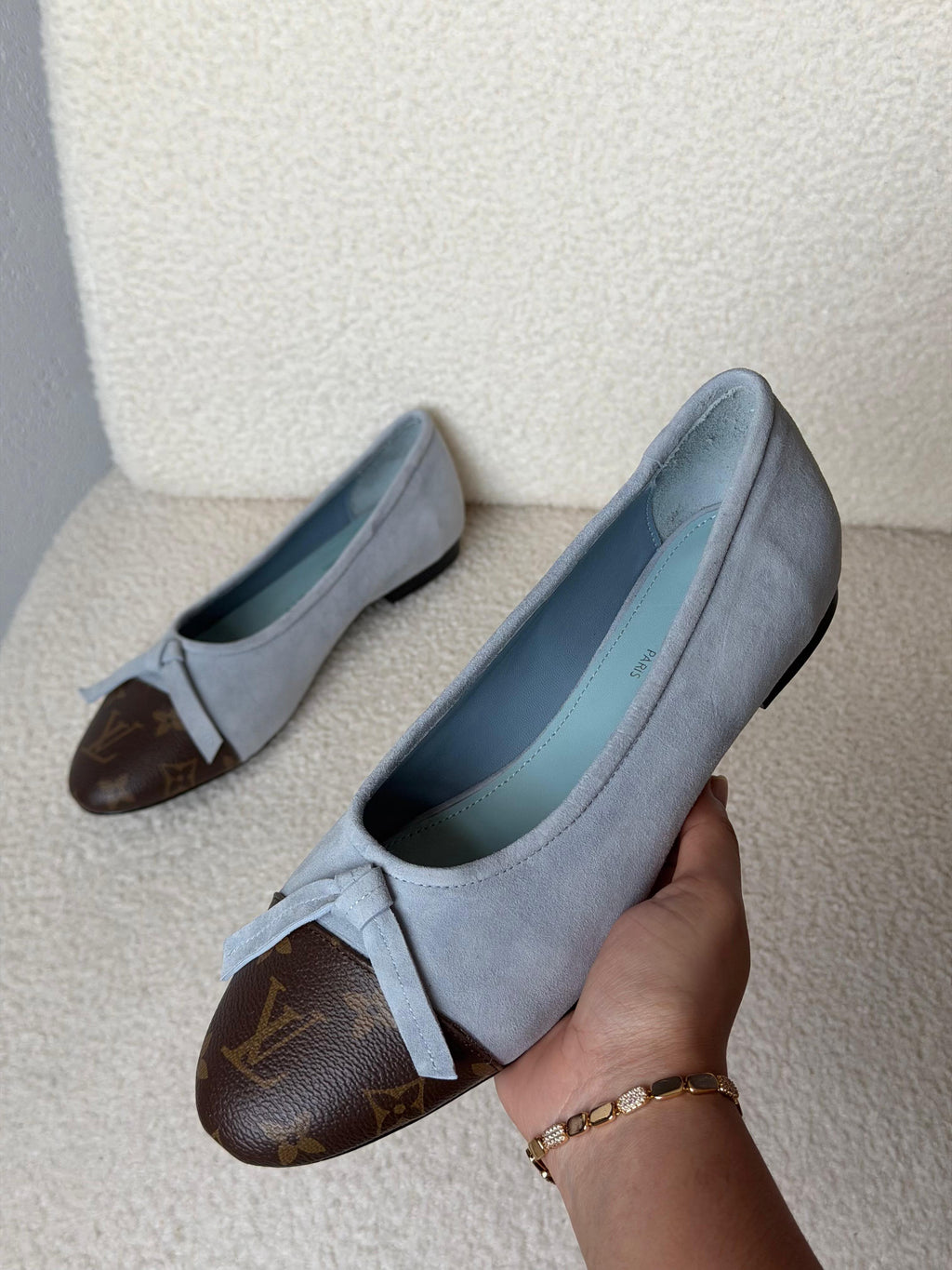 Louis Vuitton Suede Ballet Flats with Monogram Canvas Cap-Toe