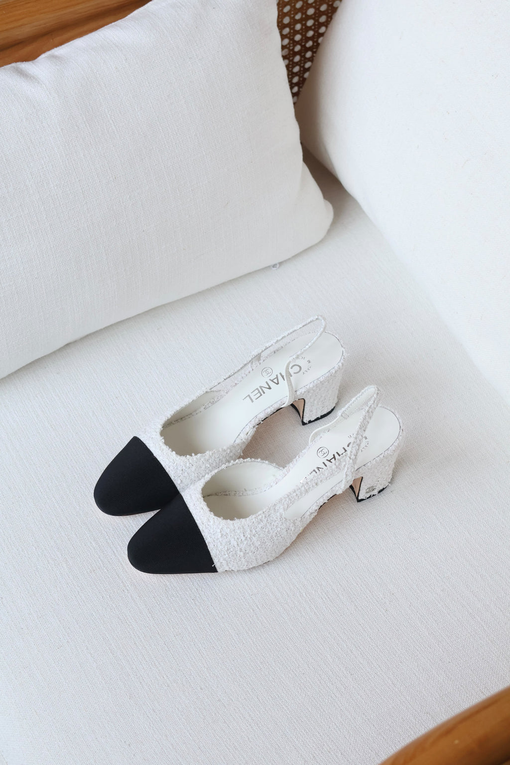 Chanel Tweed and Leather Cap-Toe Slingback Pumps