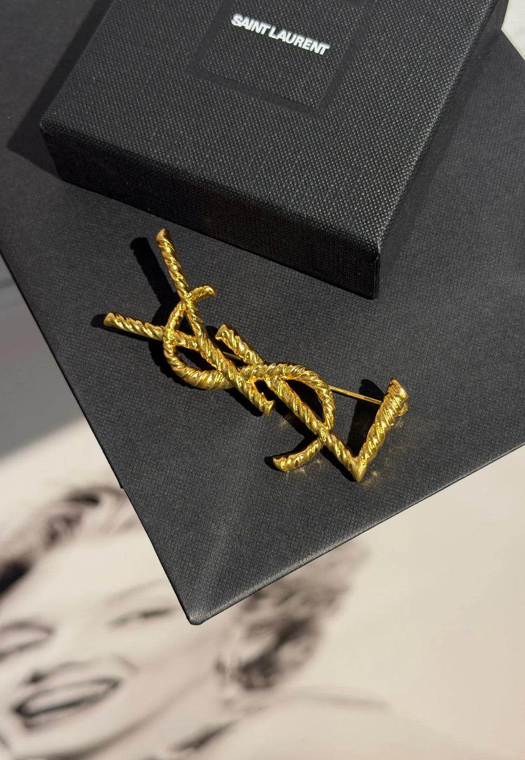 SAINT LAURENT Gold Cassandre Brooch
