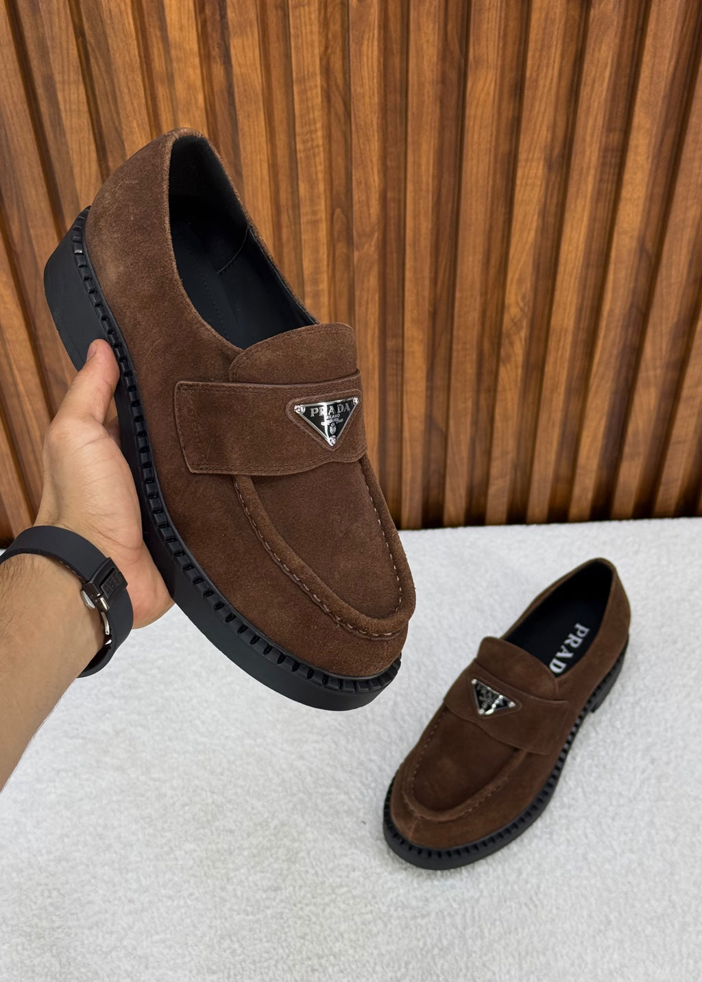 Prada Dark Brown Suede Loafers