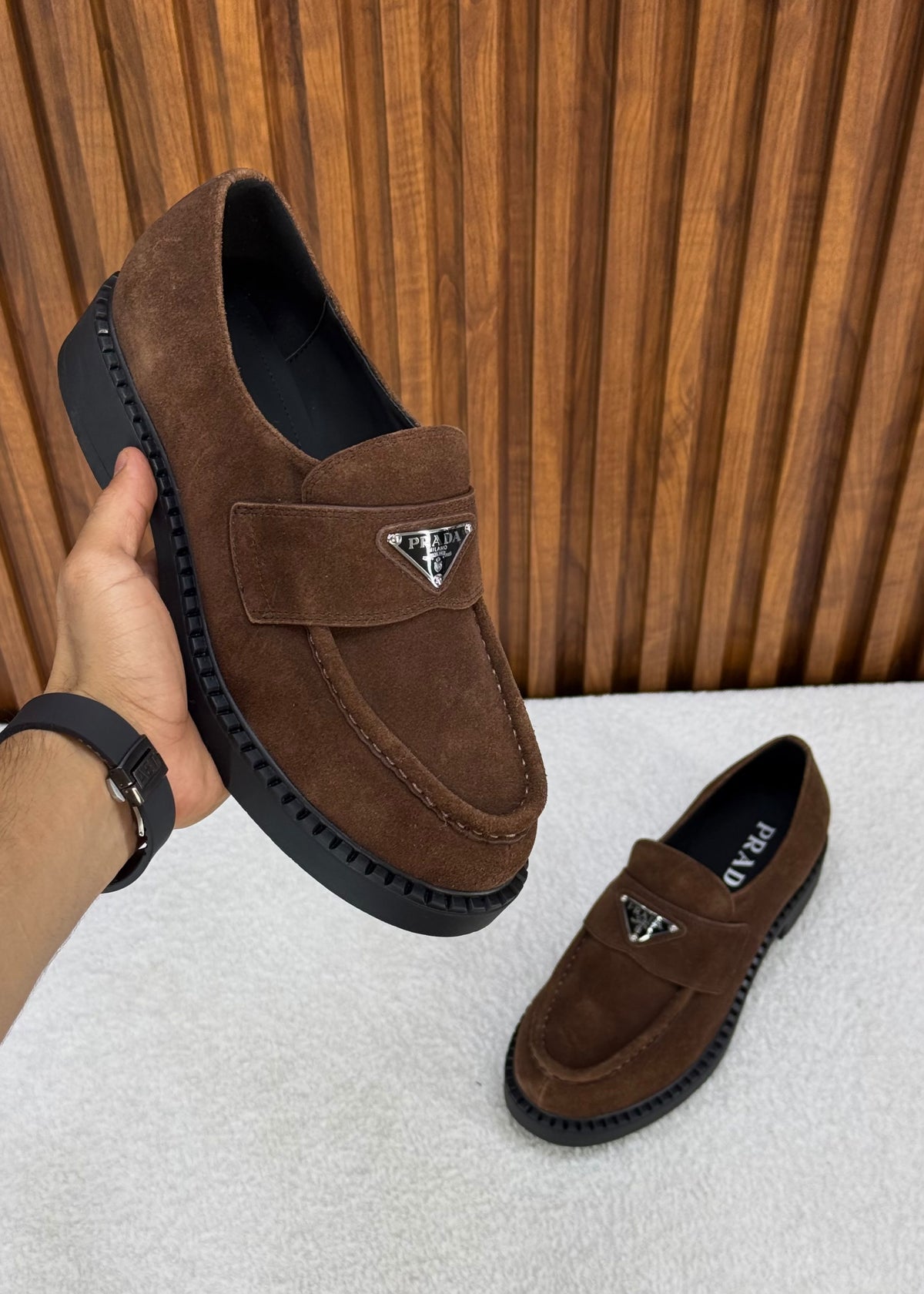 Prada Dark Brown Suede Loafers