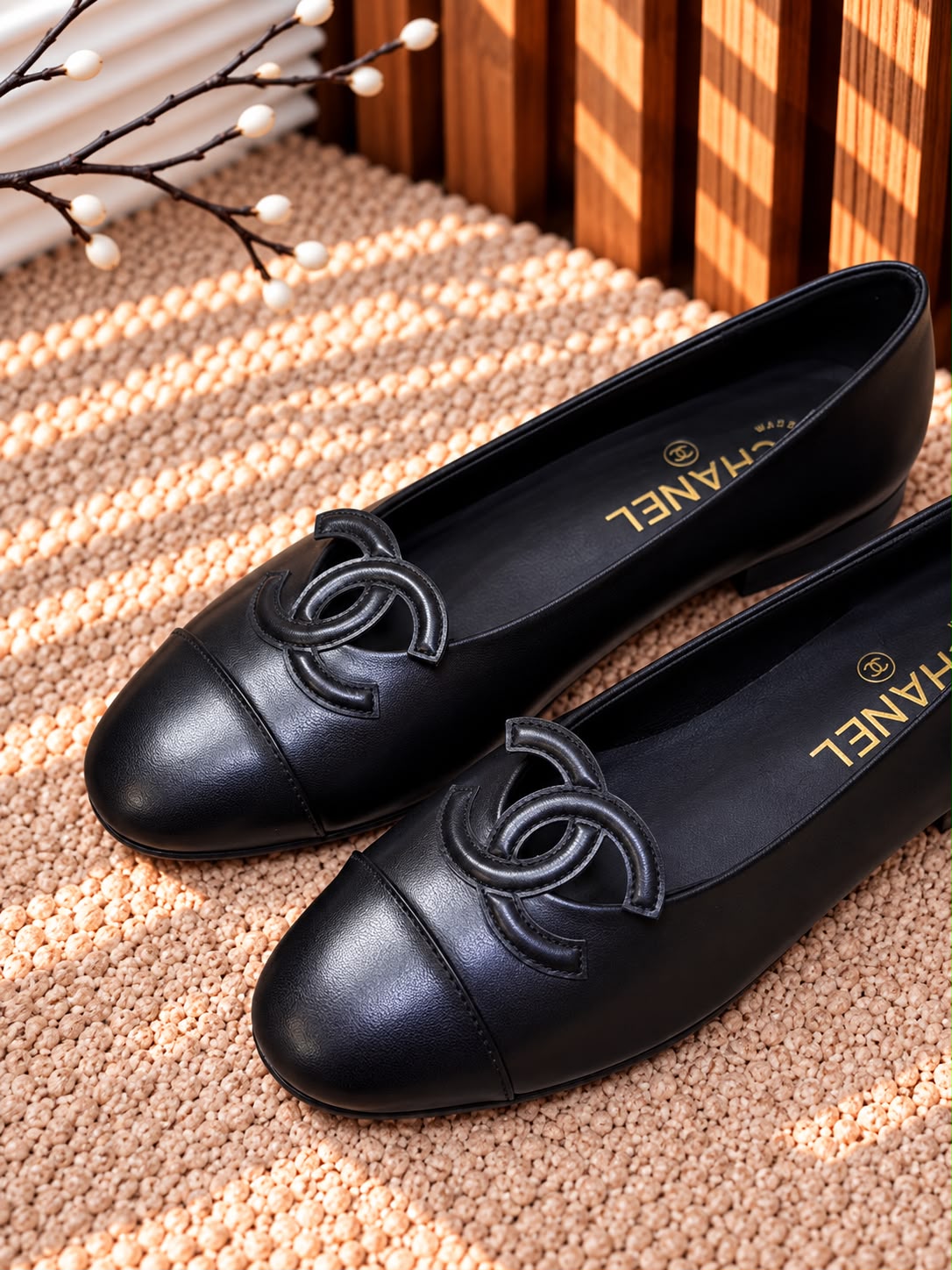 Chanel CC Logo Cap-Toe Ballet Flats