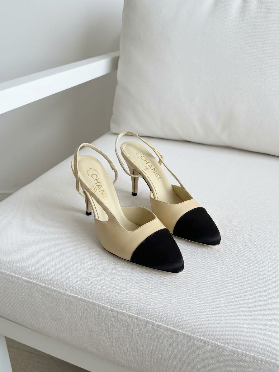 Chanel Iconic Two-Tone Cap-Toe Slingback Pumps