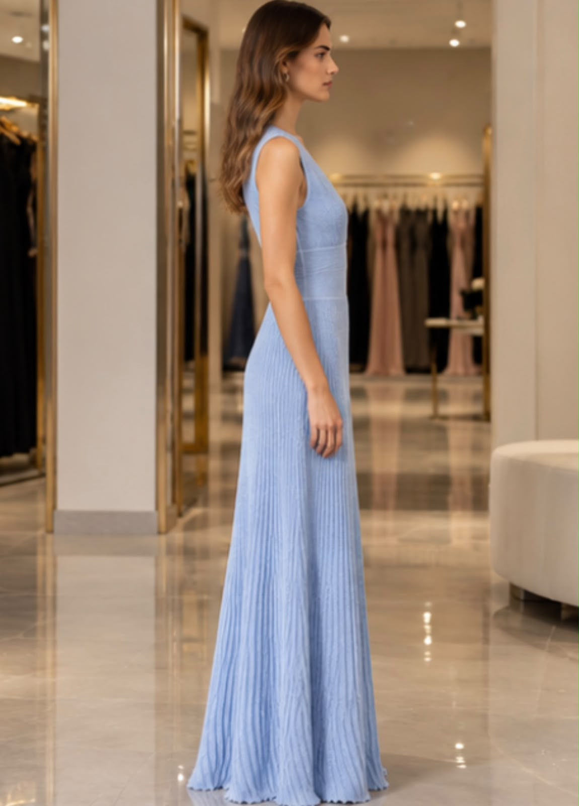 Alaïa V-Neck Ribbed Knit Gown Dress